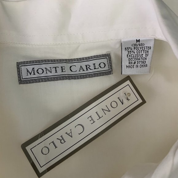 Monte Carlo Guayabera Shirt M Cream Button Up Embroidered Short Sleeves NEW - Picture 6 of 6